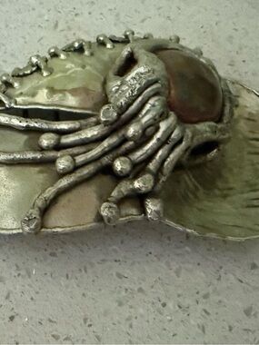 Brutalist Silver Belt Buckle — Sculptural Spider & Stone Artisan Piece